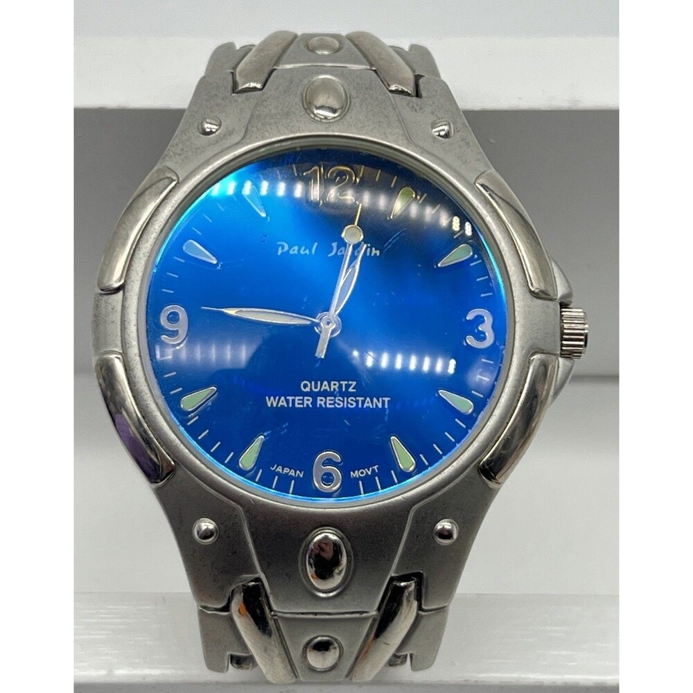 PAUL JARDIN QUARTZ BLUE FACE DOME MEN'S WATER RESISTANT ST STEEL WRIST WATCH